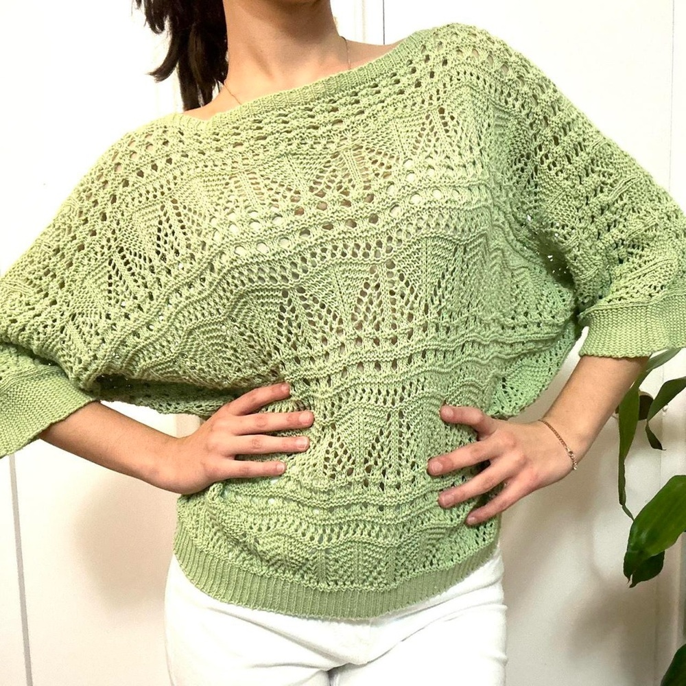V Maglificio Designer Knit Crochet Sweater Green Size Small